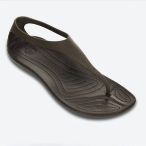 Crocs Sexi Flip Flops T Strap Slingback Thong Sandal Flat Brown Tan Women Size 8